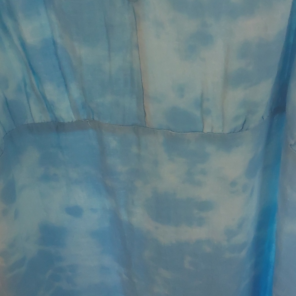 Time And Tru Blue Tie Dye Ruffle Tie Shoulder Midi Dress Sz L - Picture 11 of 17